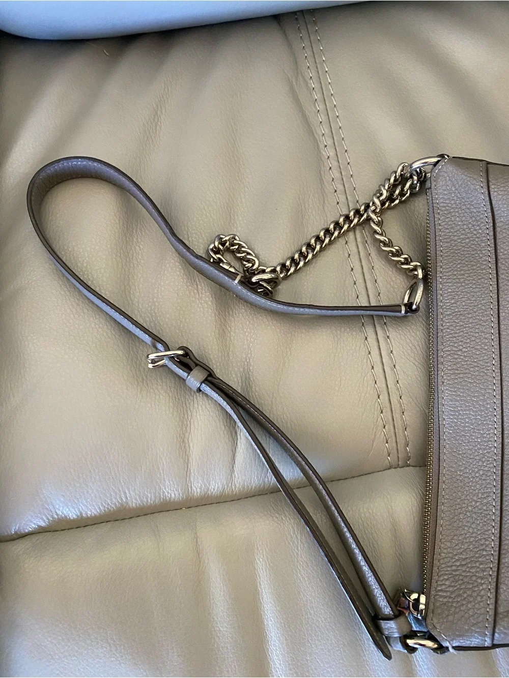 Coach Pebble Leather Crossbody Bag in Gray with Chain-Accent Strap